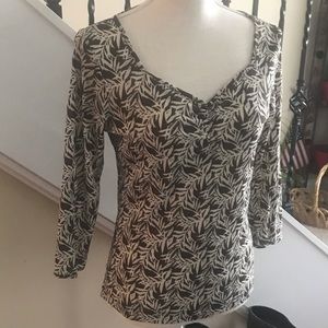 I.E. Cream Black Gray Green Blouse